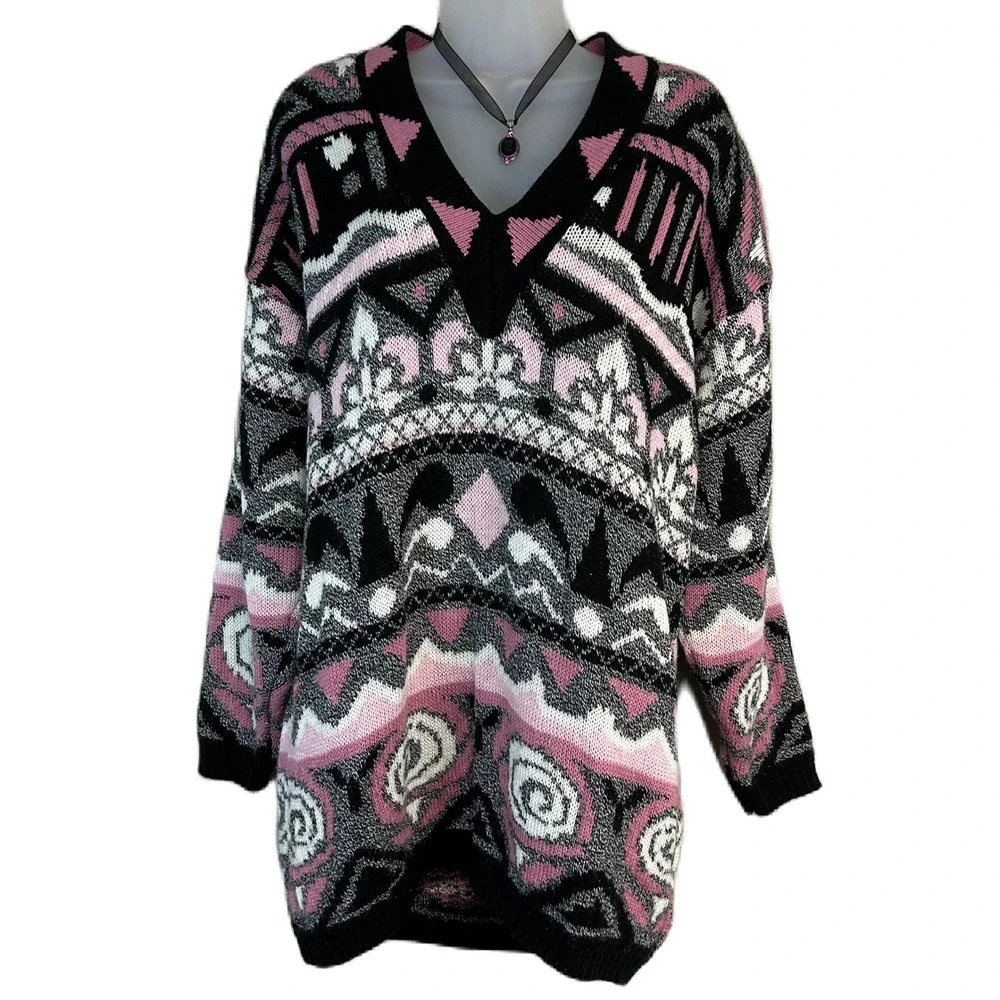 Vintage Cut 4 U Womens Oversized Sweater One Size Retro 80s Eclectic Funky Pink - Picture 1 of 9